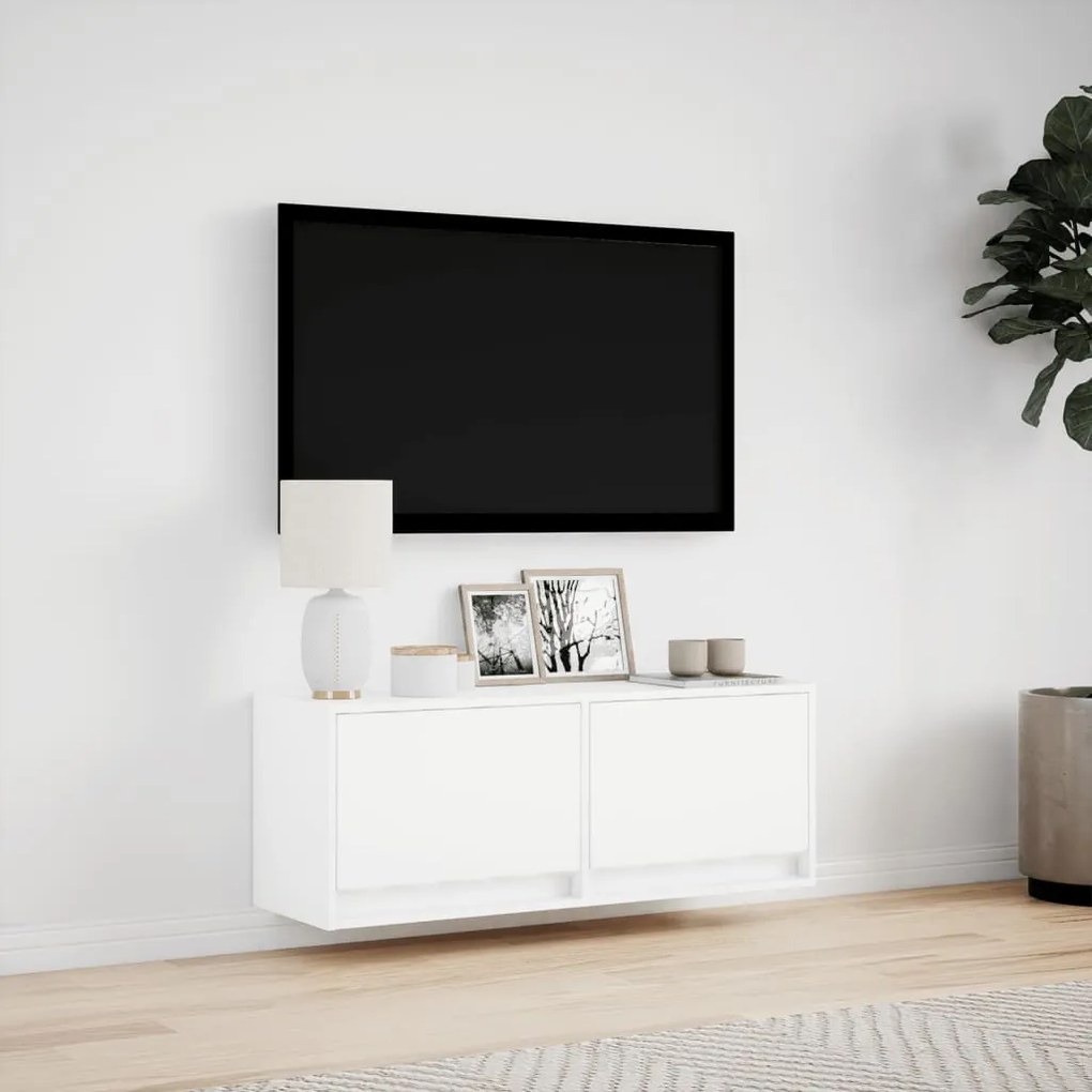 Móvel de parede para TV com luzes LED 100x31x35 cm branco