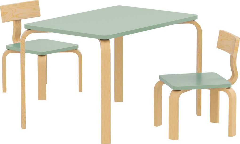 AIYAPLAY Mesa Infantil com Cadeiras Conjunto Mesa e 2 Cadeiras Infantis em Madeira para Desenhar Brincar Estudar 78x53x53cm Verde | Aosom Portugal