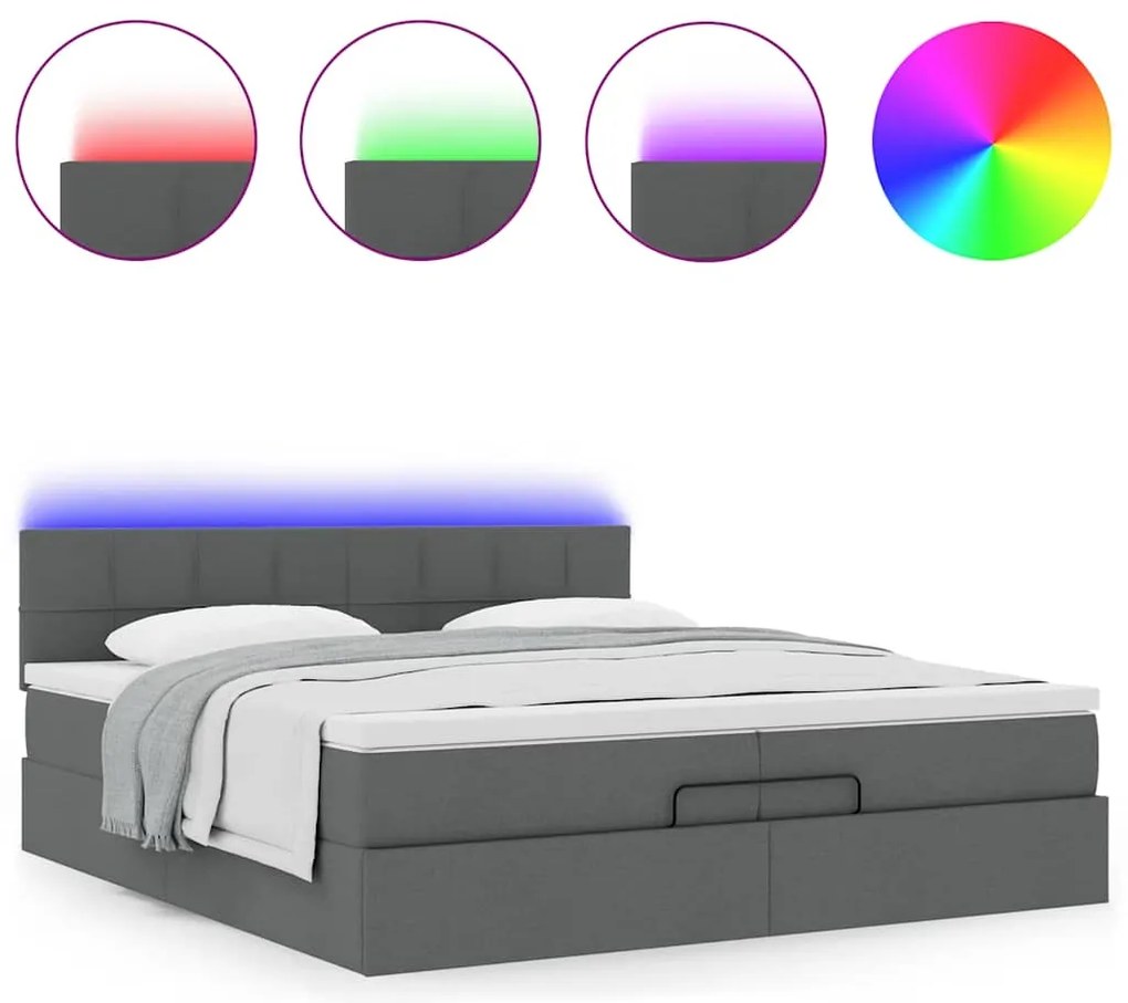 Estrutura de cama otomana com colchões tecido cinzento escuro