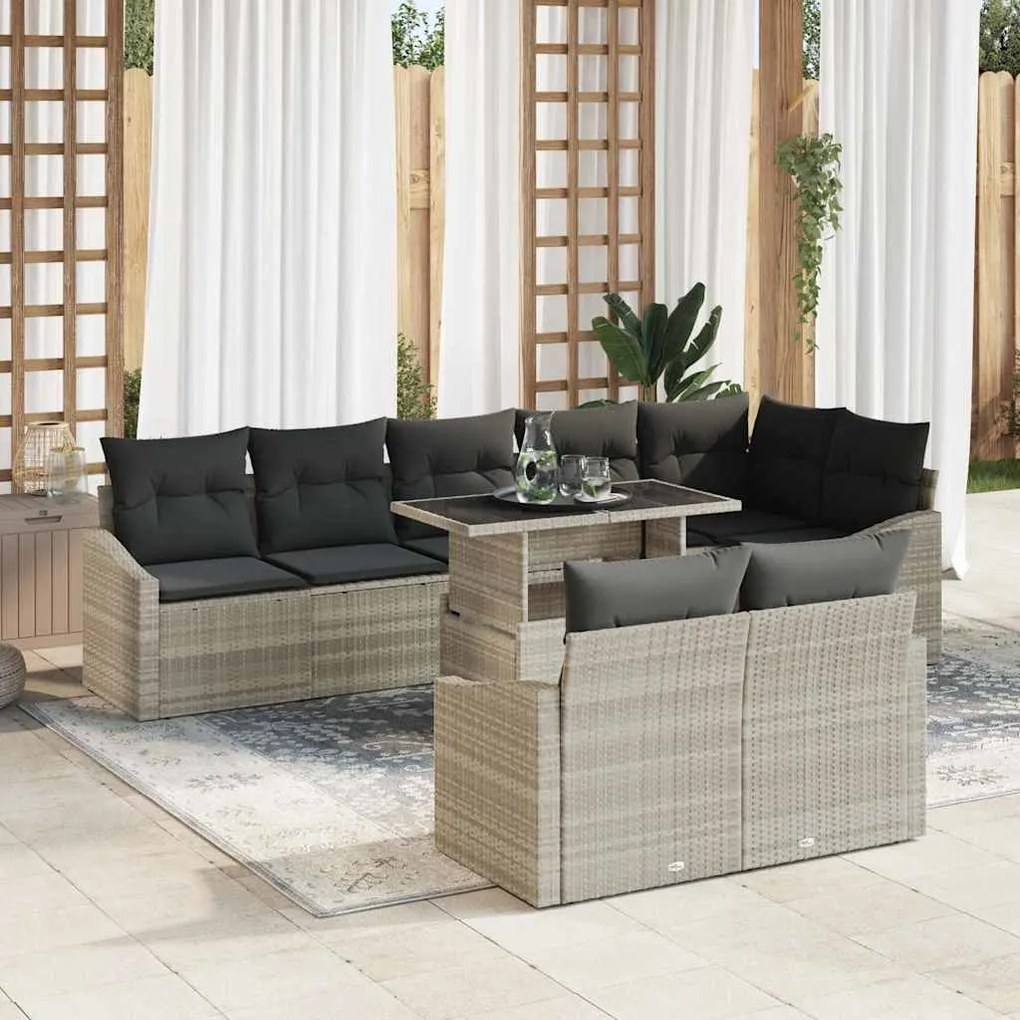 vidaXL Sofás de Jardim em Rattan - 9 Peças com Almofadas Cinza Claro