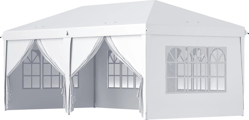 Outsunny Tenda para Festas 6x3 m Tenda de Jardim com Paredes Laterais Amovíveis 2 Portas com Zíper 4 Janelas e Bolsa de Transporte Branco | AOSOM Portugal