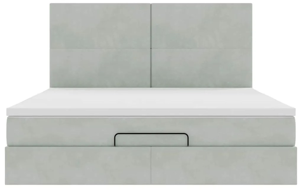 Estrutura cama otomana colchões 160x200cm veludo cinzento claro