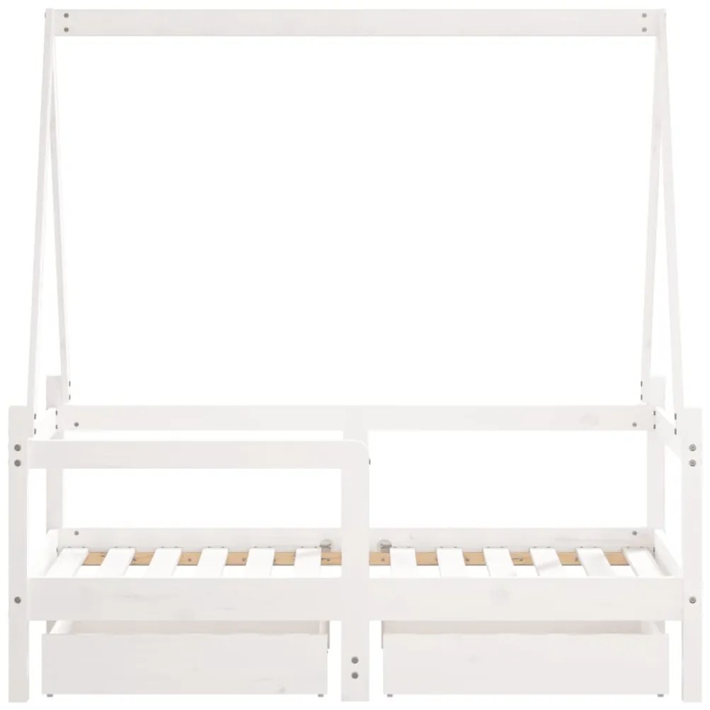 Estrutura cama infantil c/ gavetas 70x140cm pinho maciço branco