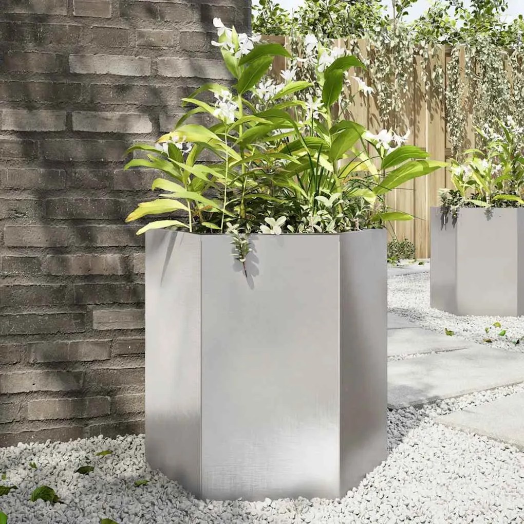 Vaso/floreira de jardim hexagonal 46x40x45 cm aço inoxidável