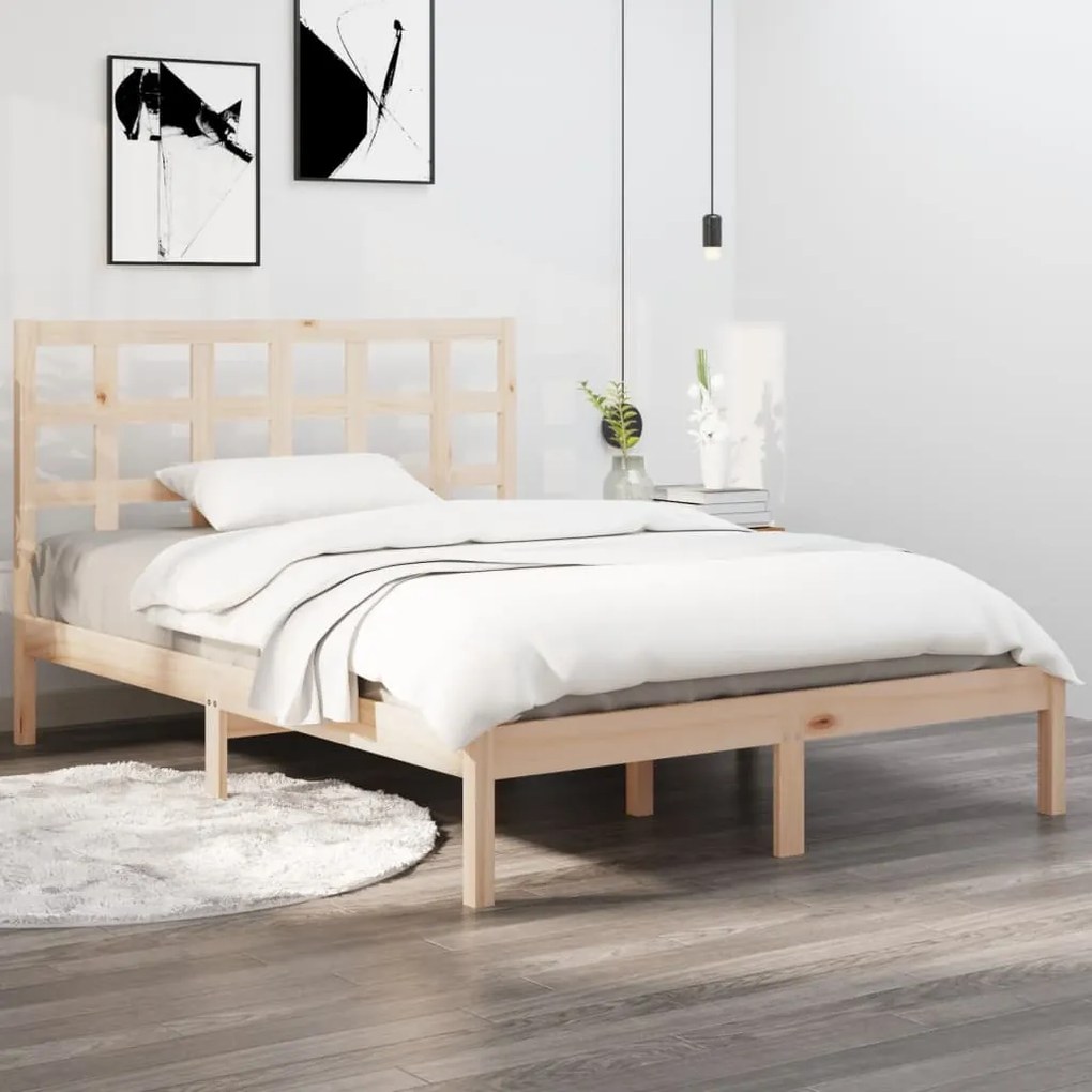 Estrutura de cama dupla pequena 4FT 120x190 cm madeira maciça