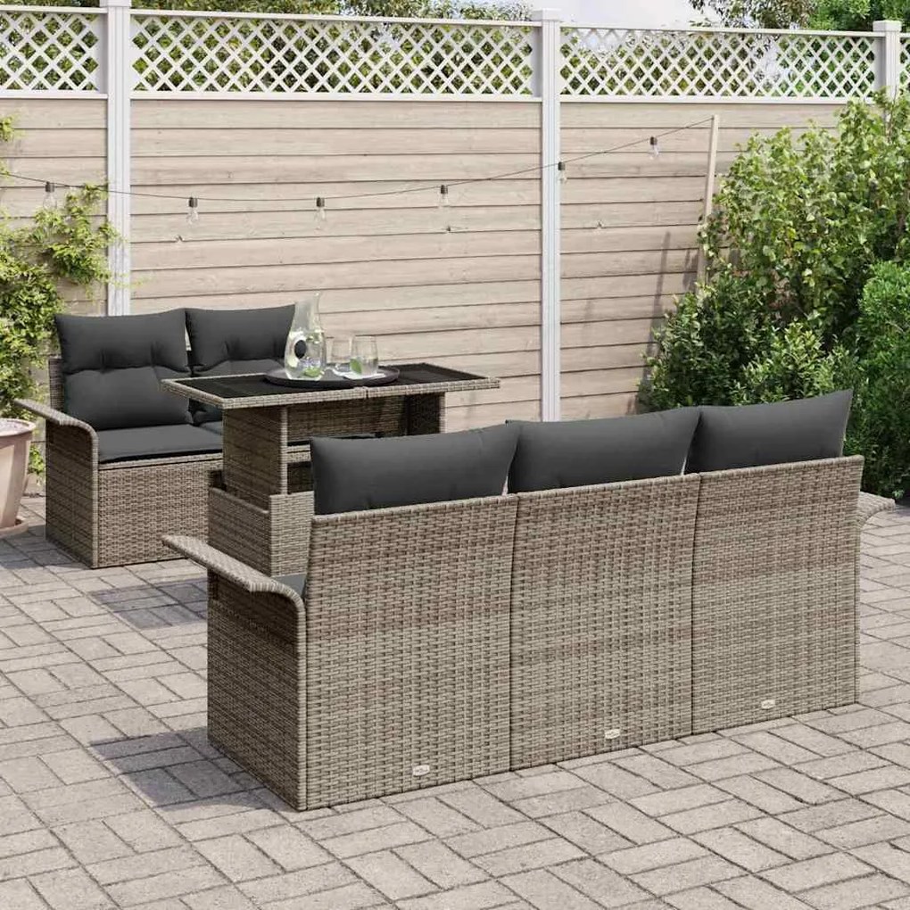 Conjunto de Sofás de Jardim com 6 Peças e Almofadas Cinza em Rattan Si