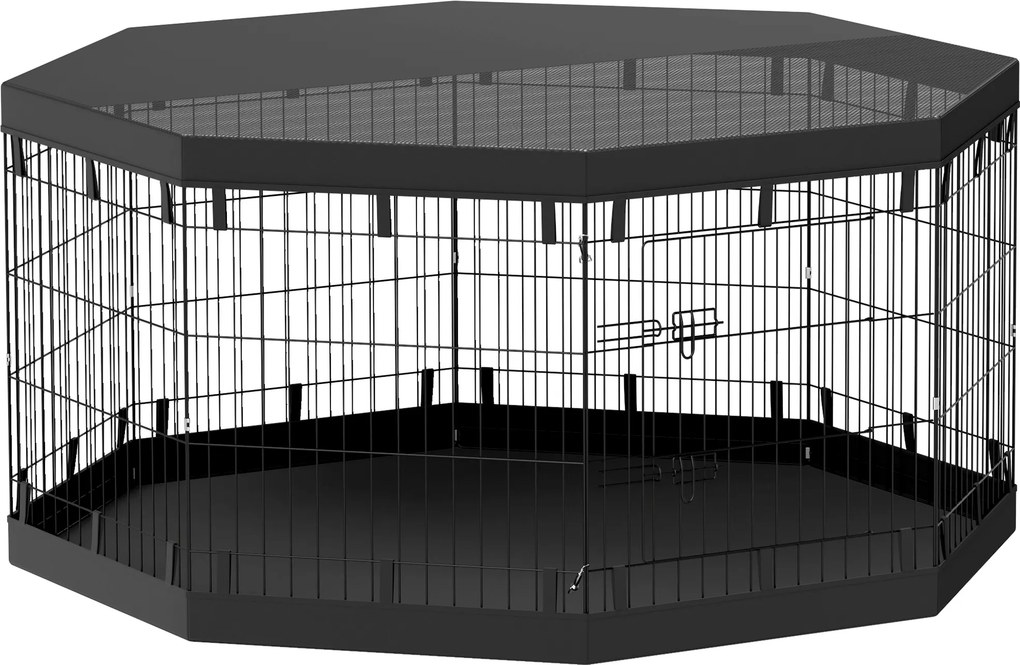 PawHut Parque para filhotes, 76 cm de altura/aprox. 2,5 m², 8 painéis, lona de fundo, cobertura combinada | Aosom Portugal
