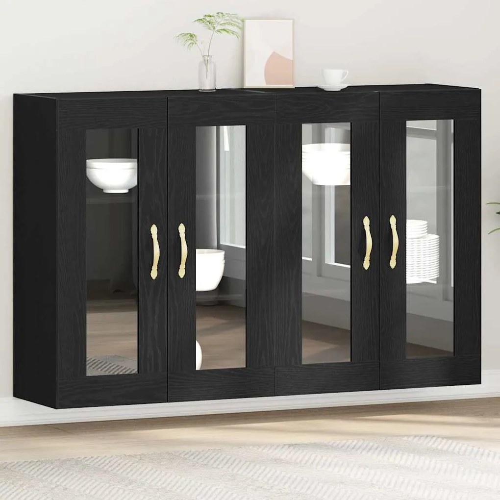 vidaXL Armários de Parede 2 peças Carvalho Preto 69,5x34x90 cm Madeira Ingênua