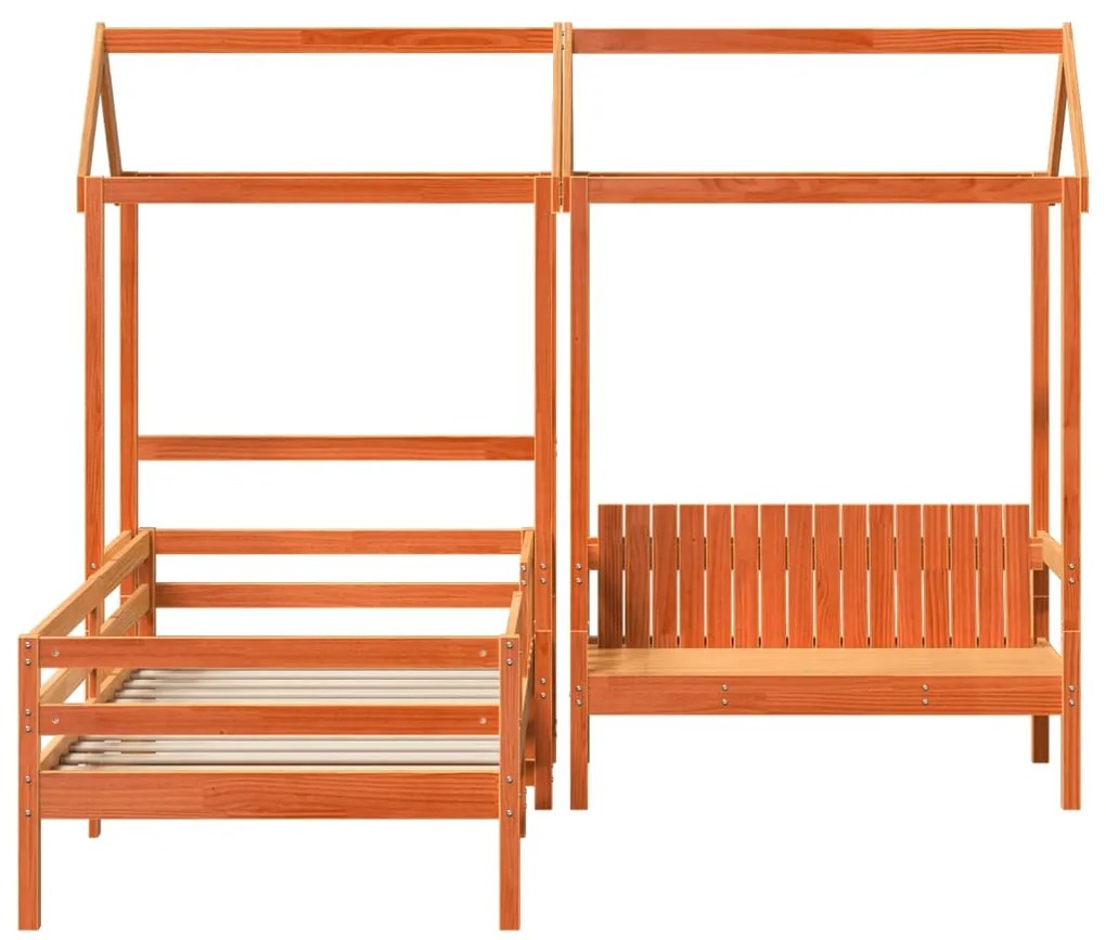 Conj. de cama e banco c/ telhado 90x190 cm pinho castanho-mel
