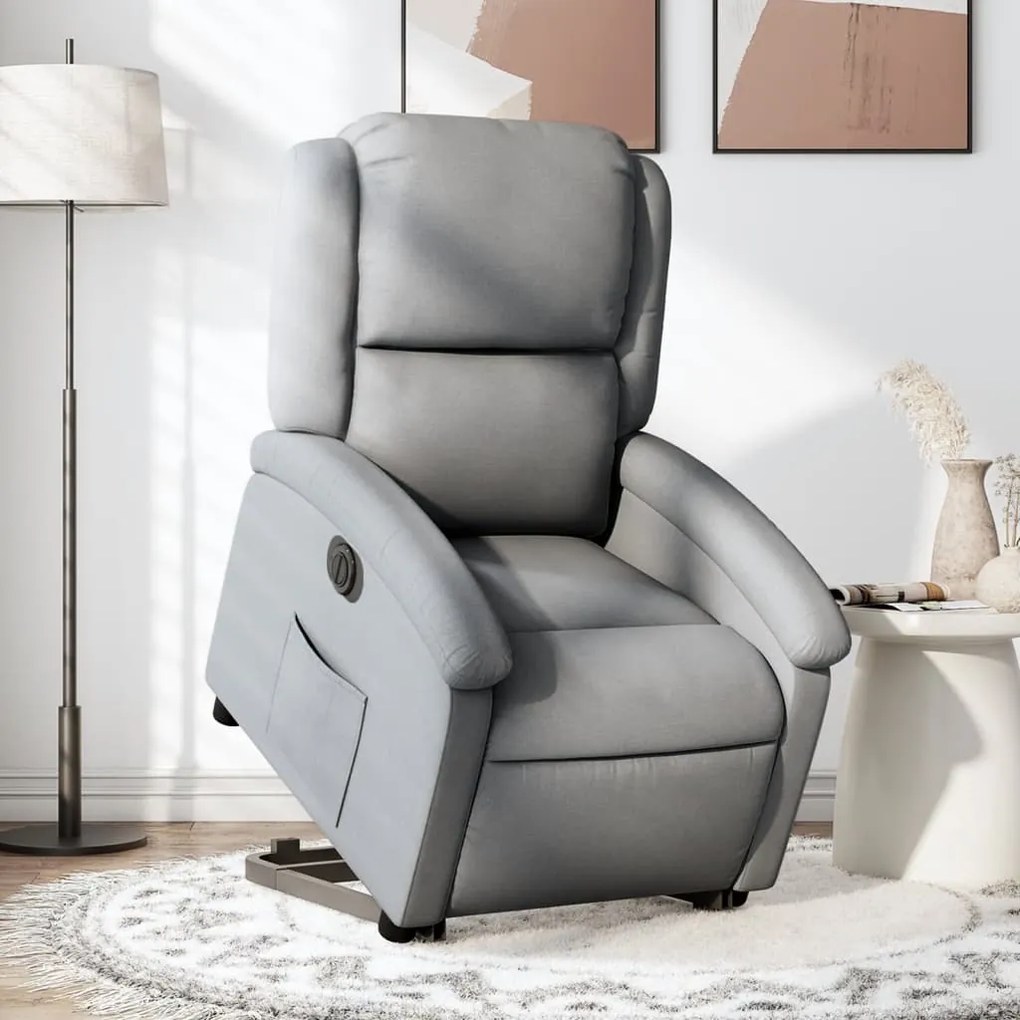 vidaXL Poltrona reclinável elevatória elétrica tecido cinzento-claro