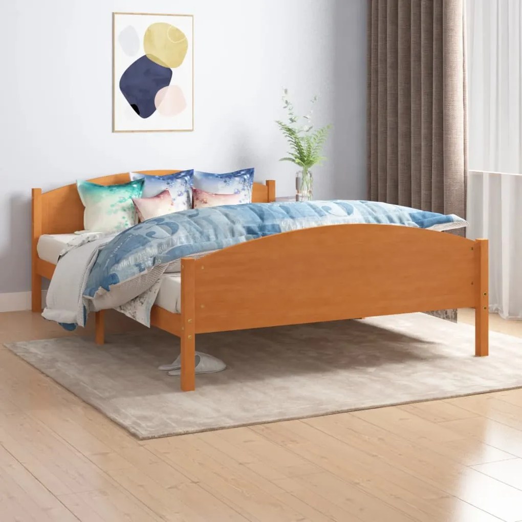 322039 vidaXL Estrutura de cama 140x200 cm pinho maciço castanho mel
