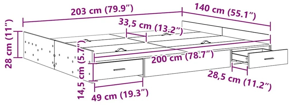 Estrado de cama com arrumação Sonoma cinzento 140 x 200 cm