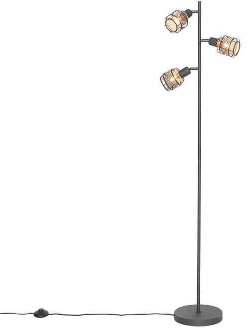 Candeeiro de pé design preto com dourado 3-luzes - Noud Design