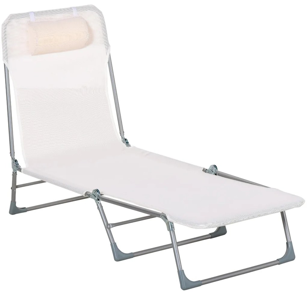 Outsunny Espreguiçadeira dobrável e reclinável de jardim com apoio de cabeça e encosto ajustável em 5 níveis Tecido textilene 182x56x24,5 cm