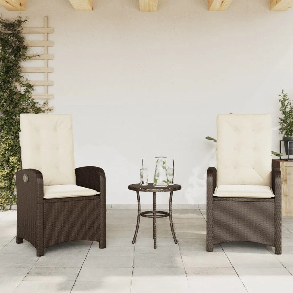 vidaXL Cadeiras jardim reclináveis 2pcs c/ almofadões vime PE castanho