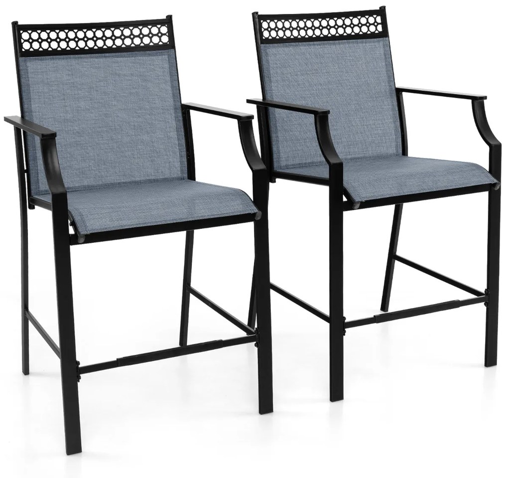 Conjunto de 2 bancos de bar para Jardim com apoio para os pés em metal à altura do balcão para jardim, piscina, varanda, cozinha Azul