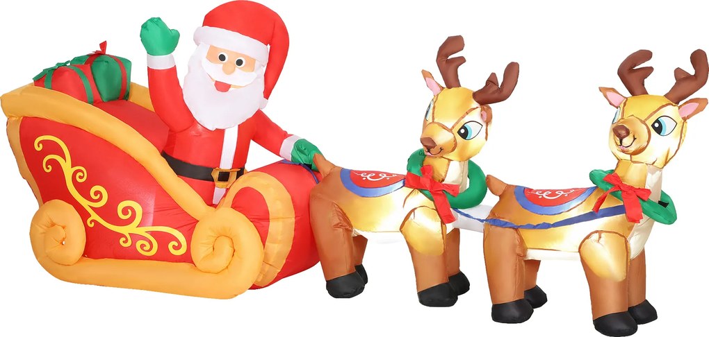 Outsunny Pai Natal Insuflável com Trenó e Renas Insufláveis de Natal com Luzes LED para Exterior e Interior 240x75x100 cm Multicor | Aosom Portugal