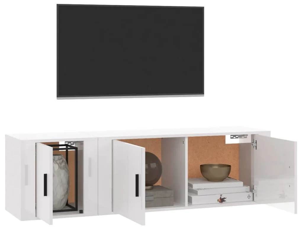 2 pcs conjunto móveis de TV derivados madeira branco brilhante