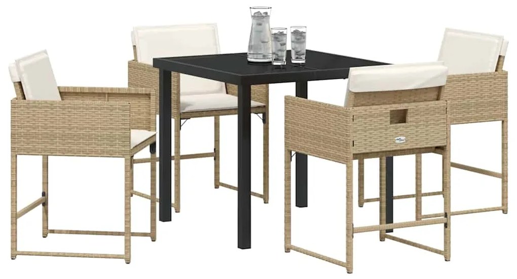 Conjunto de Jantar de Jardim com 5 Peças e Almofadas Bege de Rattan Si