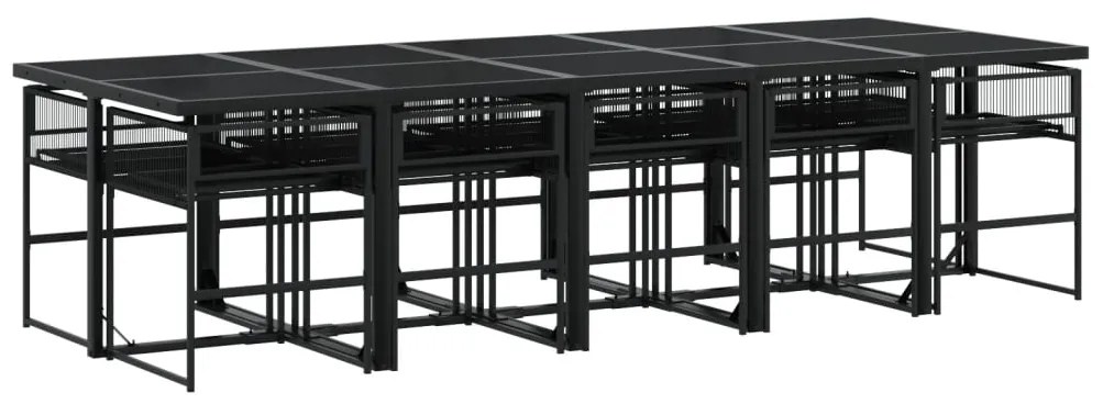 11 pcs conjunto de jantar p/ jardim c/ almofadões vime PE preto