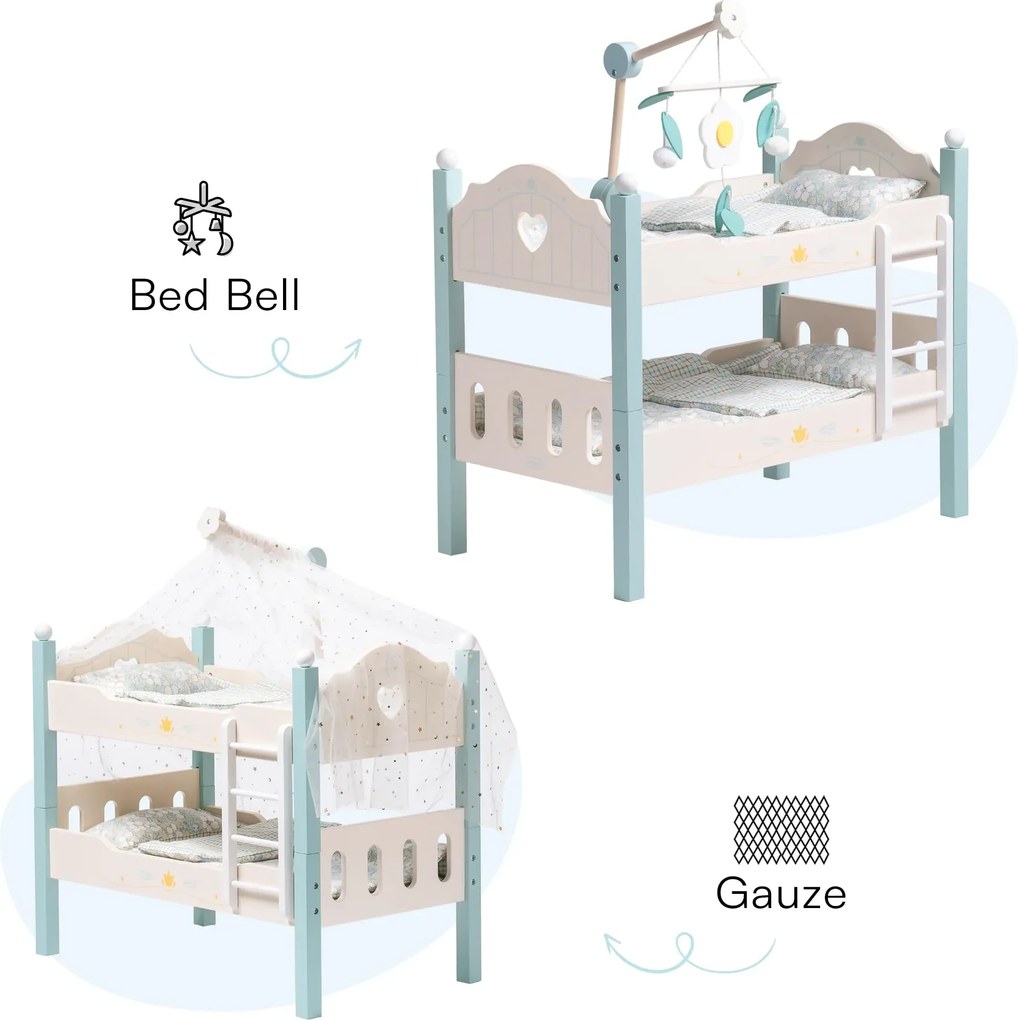 Cama de madeira de brincar 2 em 1 para bonecas (NÃO INCLUIDA) 55 x 30 x 46 cm Azul