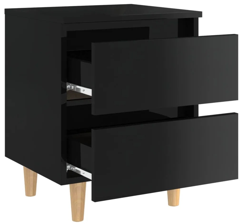 Mesa de cabeceira c/ pernas de pinho 40x35x50cm preto brilhante