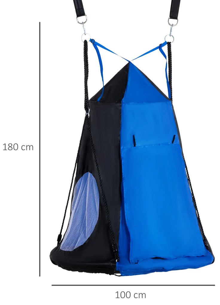 Baloiço com Tenda Infantil Baloiço Ninho com Porta Enrolável e 2 Janelas de Malha para Crianças e Adultos Carga Máxima 200kg Interior e Exterior Ø100x