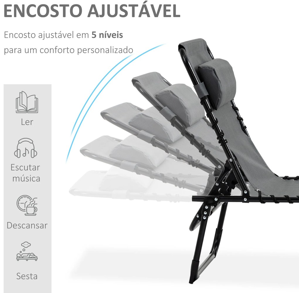 Espreguiçadeira Dobrável Espreguiçadeira de Jardim com Encosto Ajustáv