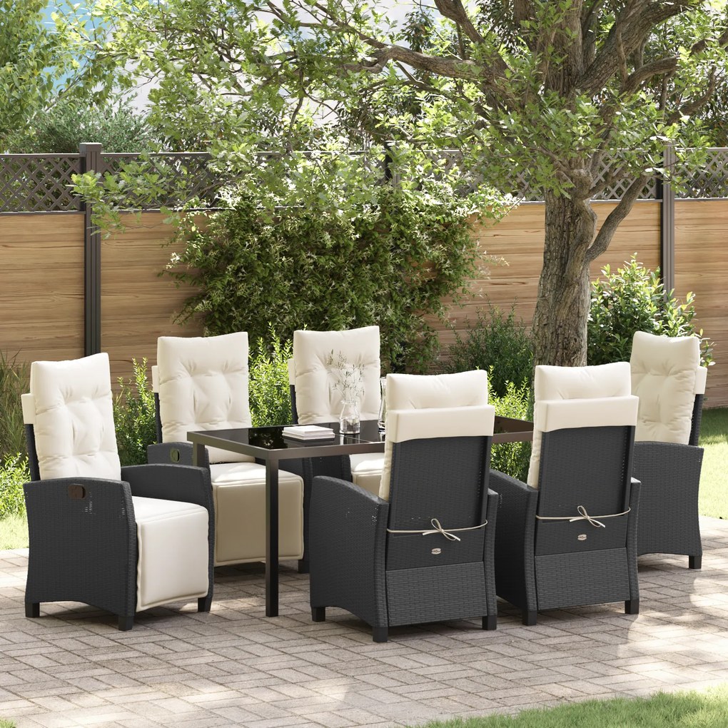 Conjunto de Jantar de Jardim de 7 Peças de Rattan Poliéster Preto