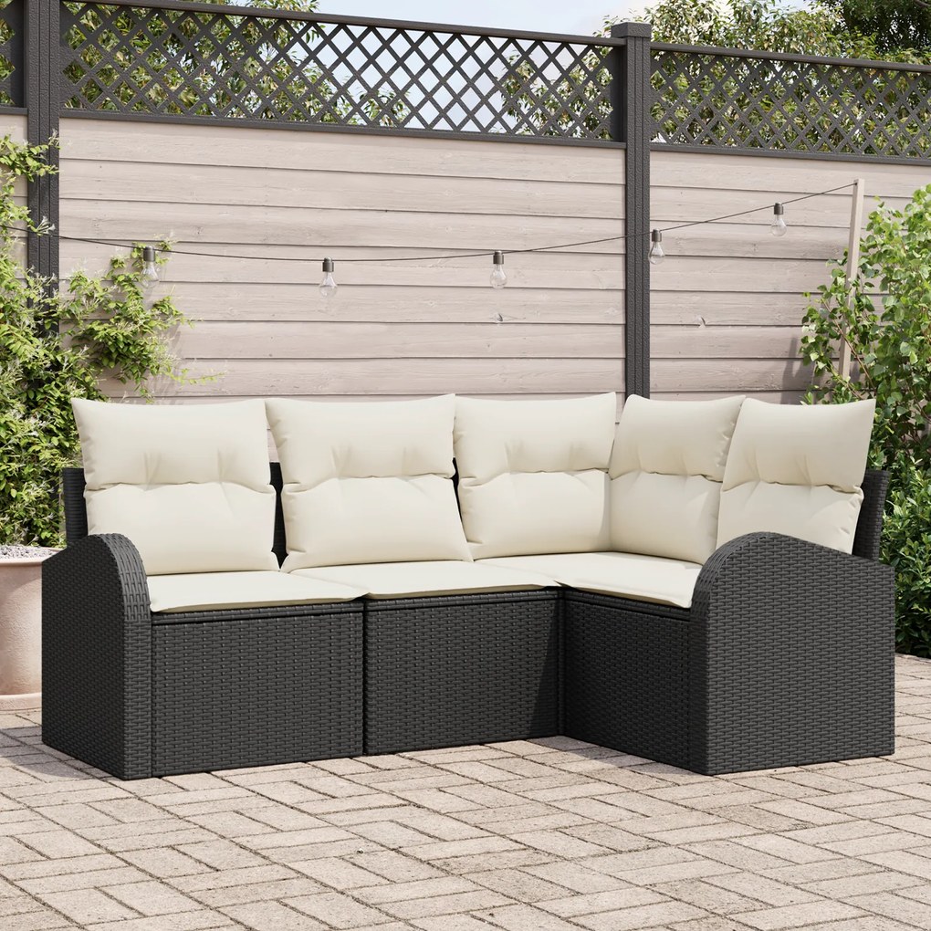 Conjunto de Sofá de Jardim vidaXL com Almofadas Preto Rattan PE, Sofá