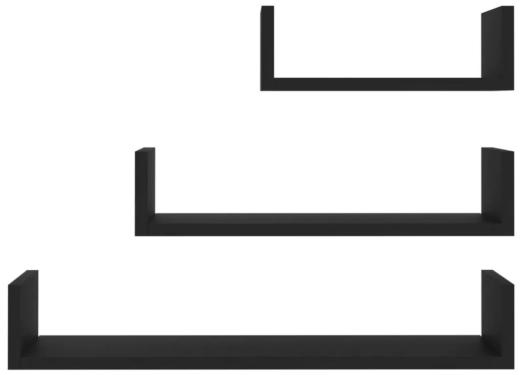 Prateleira de parede 3 pcs derivados de madeira preto