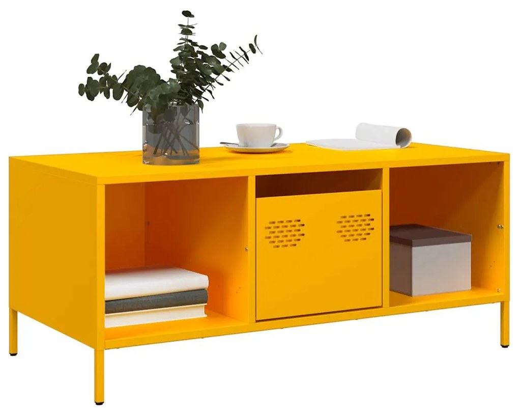 Mesa centro 101,5x50x43,5 cm aço laminado frio amarelo mostarda