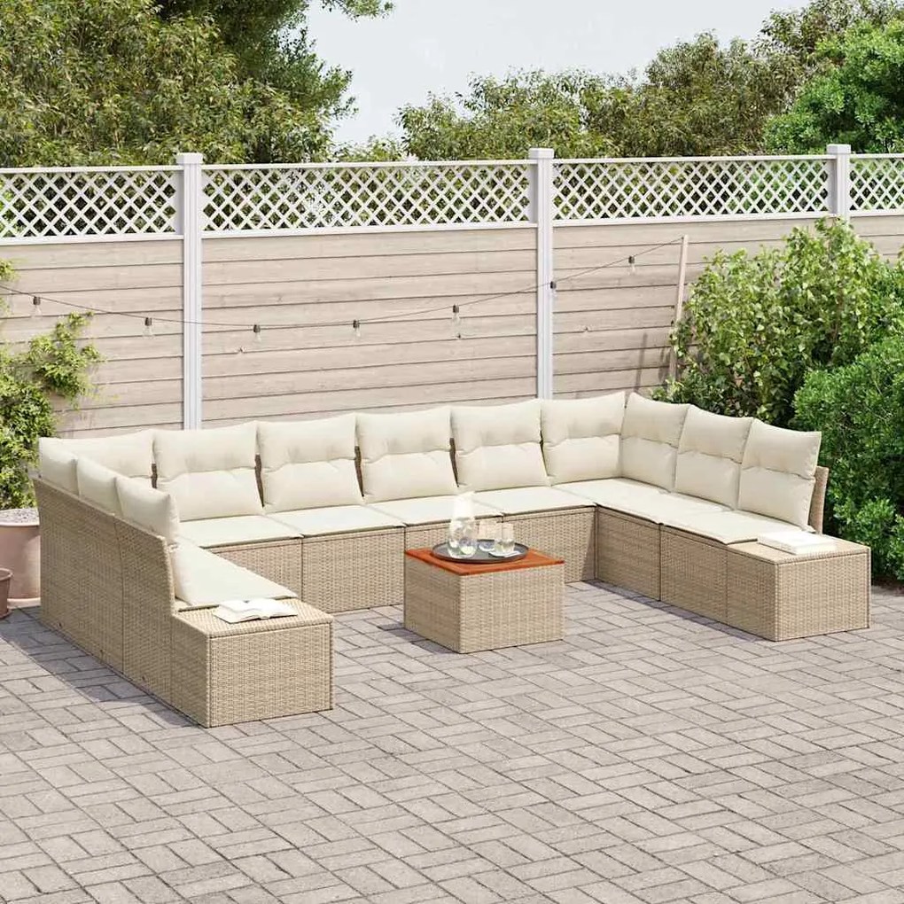 Conjunto de Sofá de Jardim 11 pcs Bege e branco