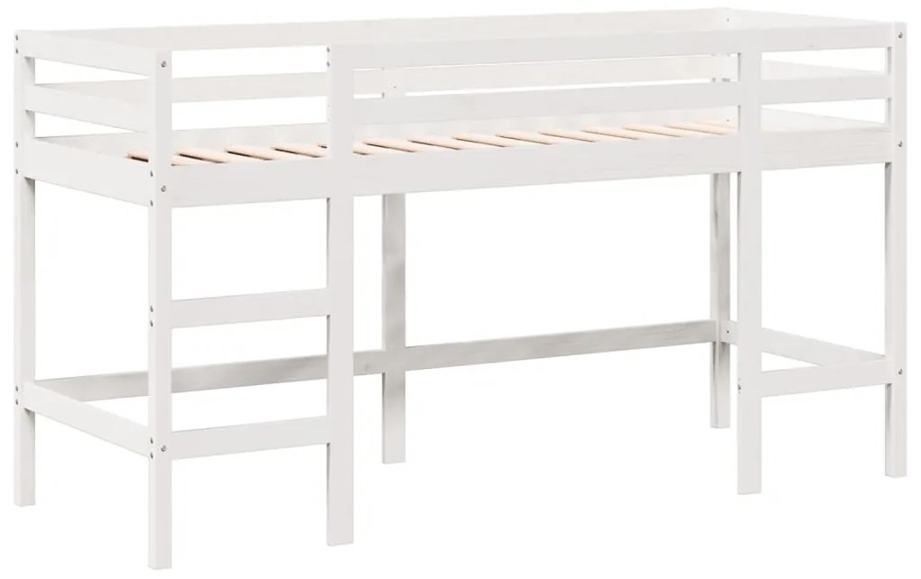 Cama alta c/ escada e telhado 80x200 cm pinho maciço branco