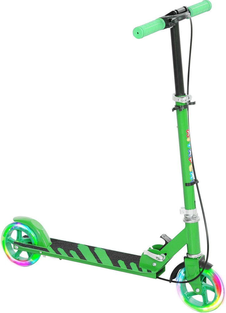 AIYAPLAY Patinete para Crianças 3-8 Anos com Rodas Luminosas, Guidão Ajustável e Freio Traseiro, Verde | Aosom Portugal