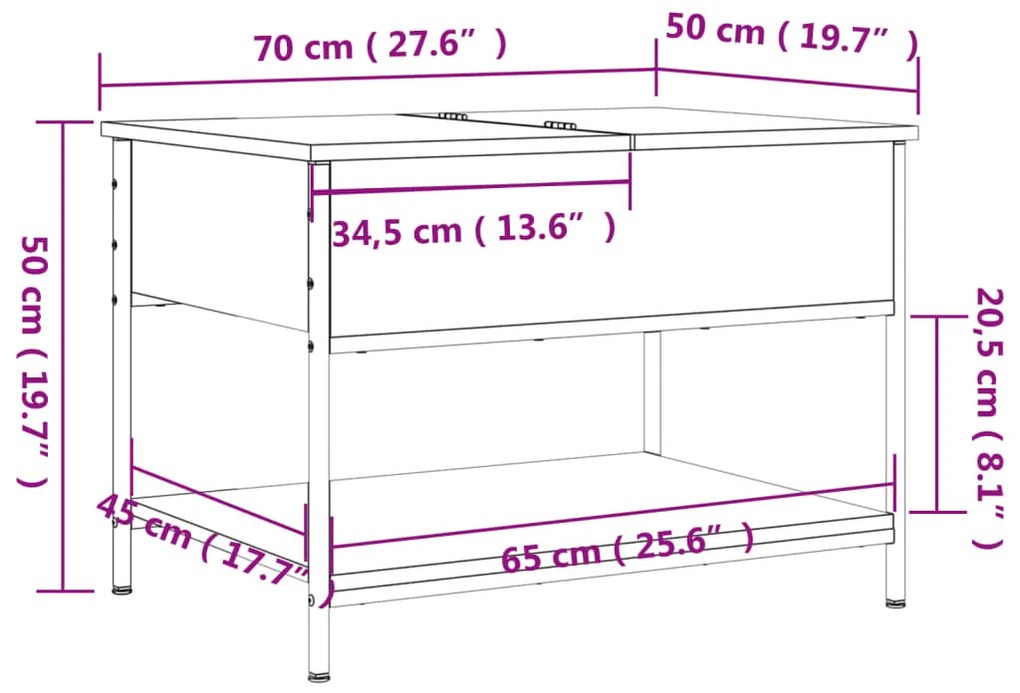 Mesa centro 70x50x50 cm deriv. madeira/metal carvalho castanho