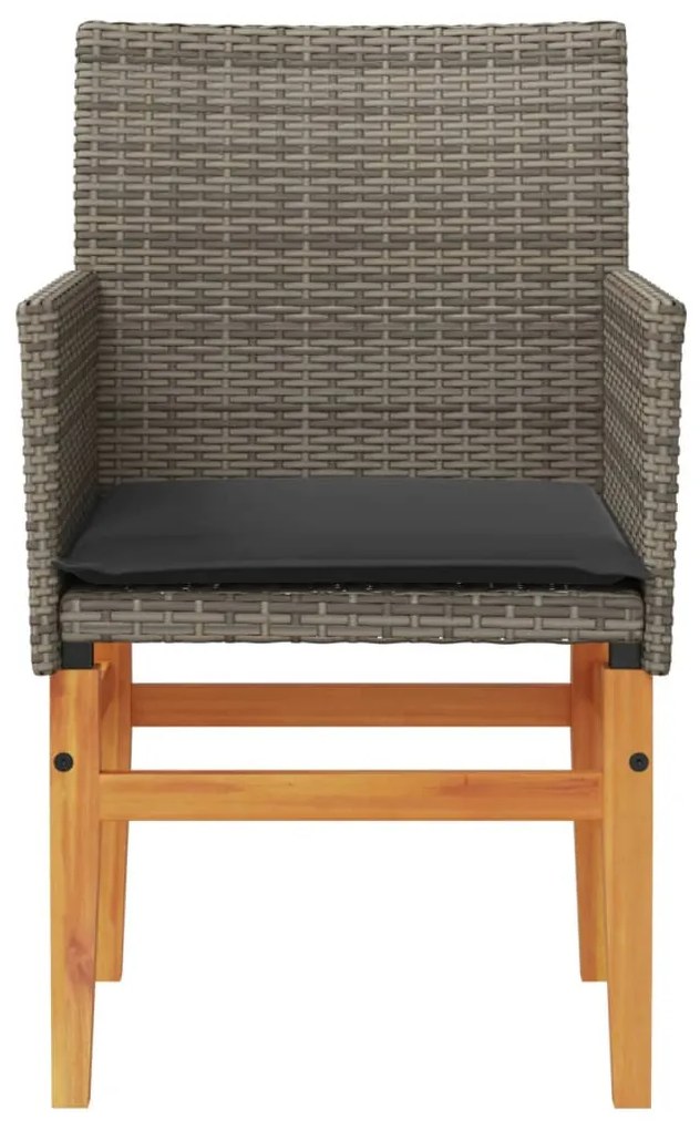 Cadeiras de jardim c/ almofadões 2 pcs vime PE/madeira cinza