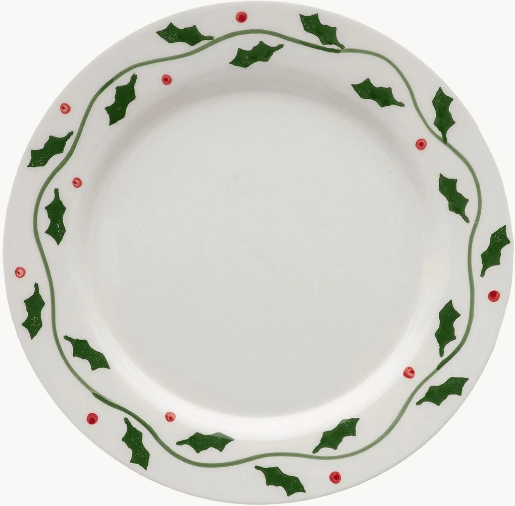 Prato de jantar de Natal pintado à mão Holly