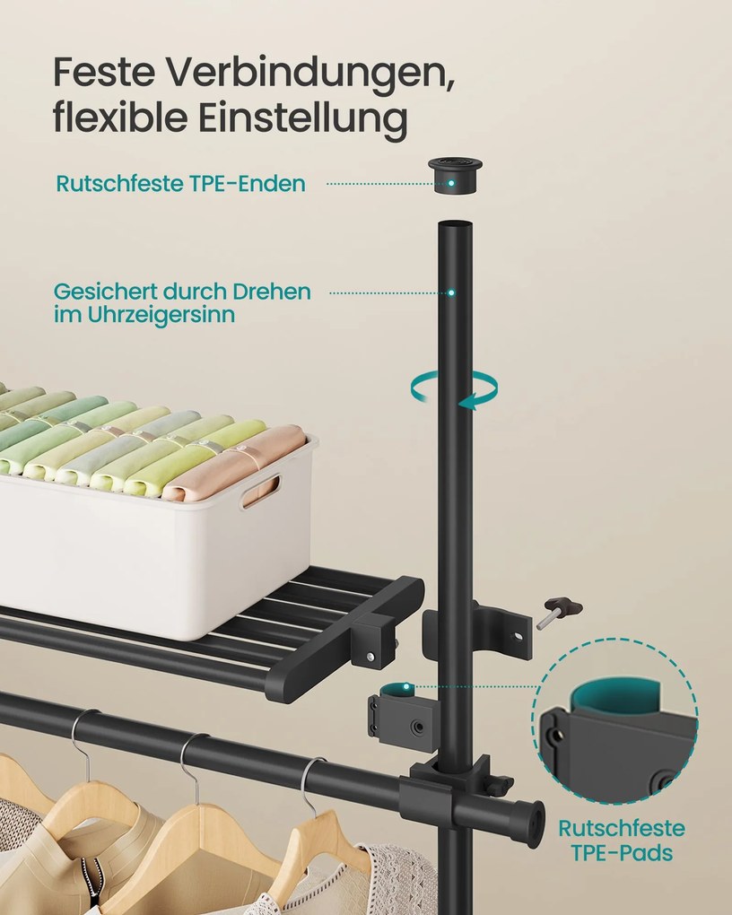 Guarda Roupa aberto até ao teto 33,5 x (84-123) x (208-310) cm com prateleira em preto mate