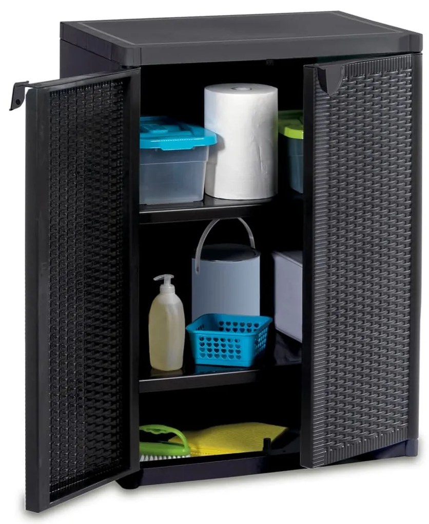 Móvel de arrumação para jardim 65x45x88 cm vime PP preto