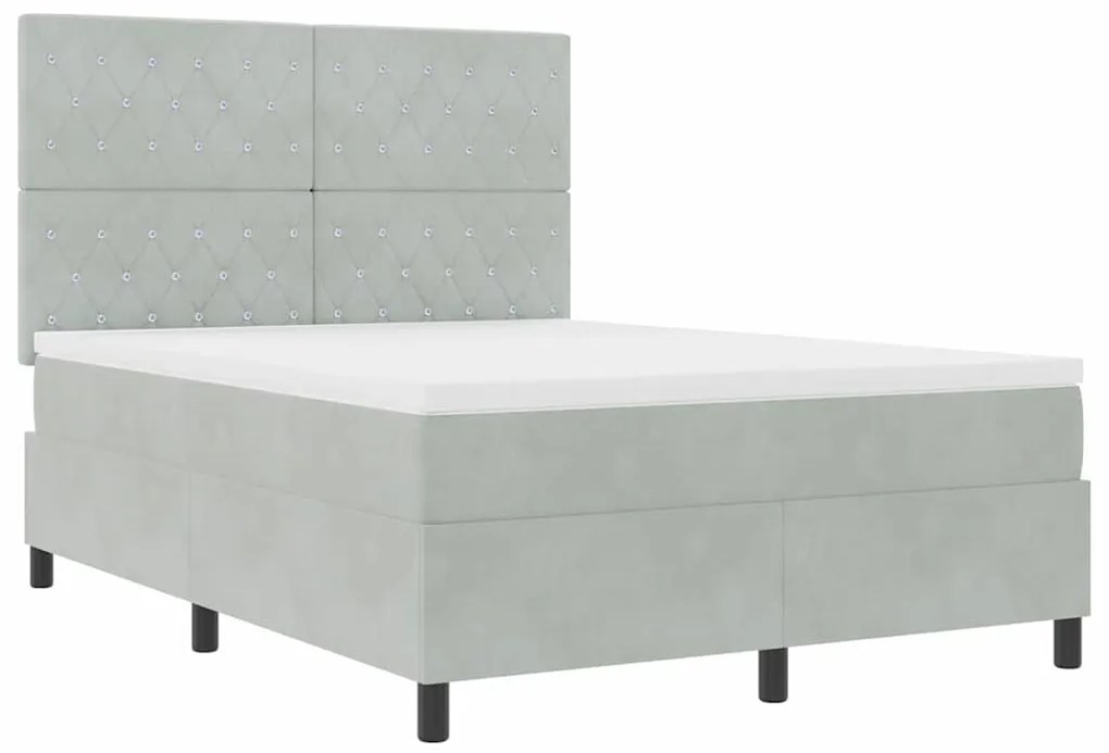 Cama Box Spring vidaXL com Colchão e Luz LED Cinza Claro 140x190 cm Ve