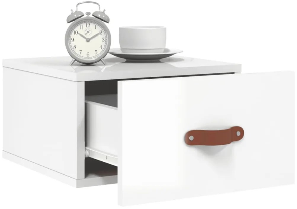 Mesas de cabeceira parede 2 pcs 35x35x20 cm branco brilhante
