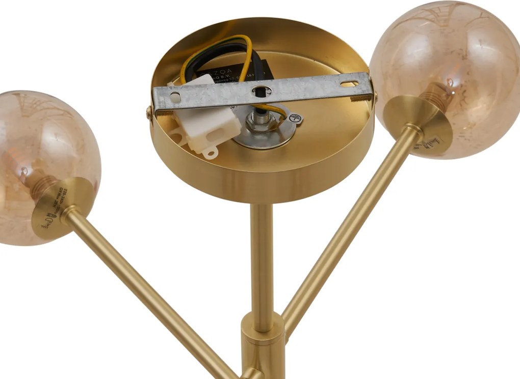 Plafond moderno latão com vidro âmbar 6-luzes - Ryan