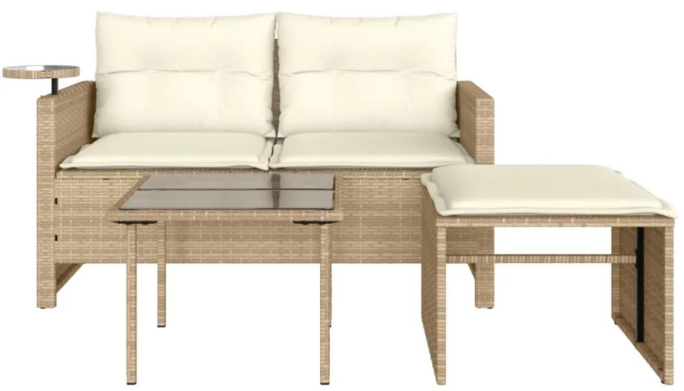3 pcs conjunto de sofás p/ jardim com almofadões vime PE bege