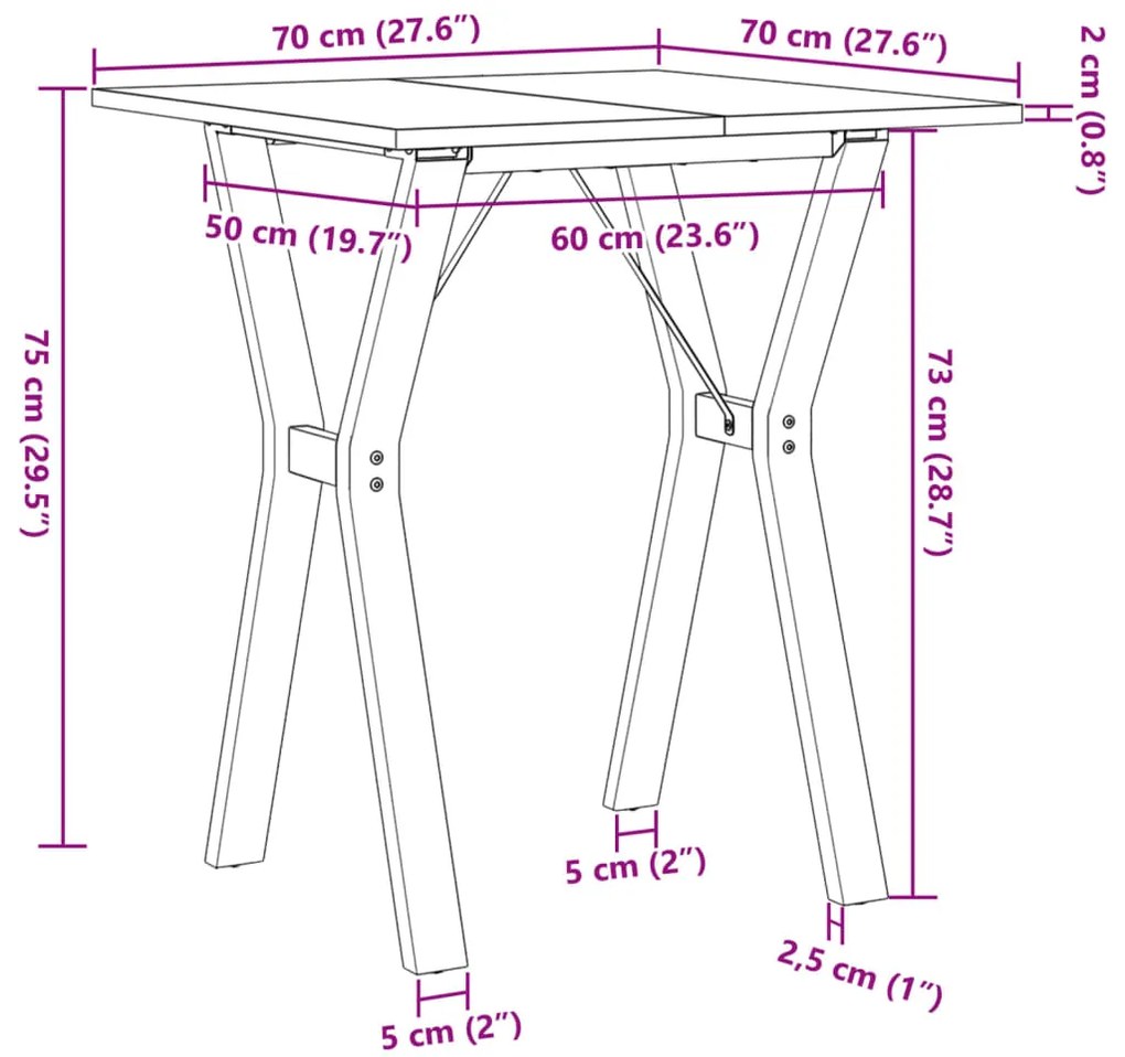 Mesa de jantar estrutura em Y 70x70x75 cm pinho e aço