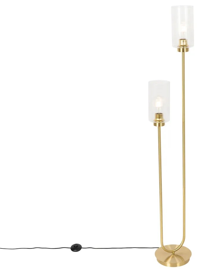 Candeeiro de pé Art Deco dourado com vidro 2-luzes - Laura