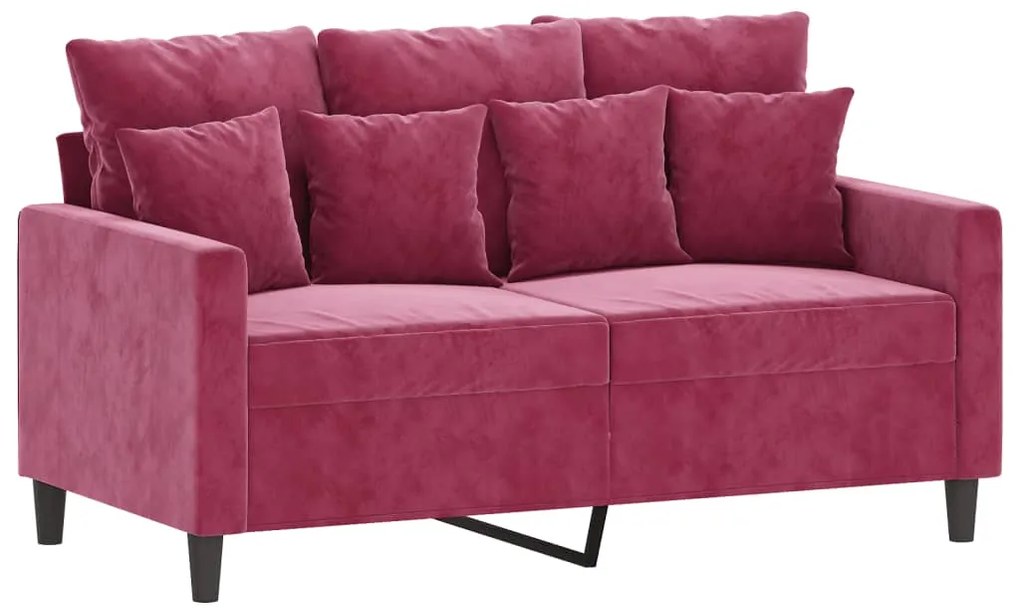 3 pcs conjunto de sofás com almofadões veludo vermelho tinto