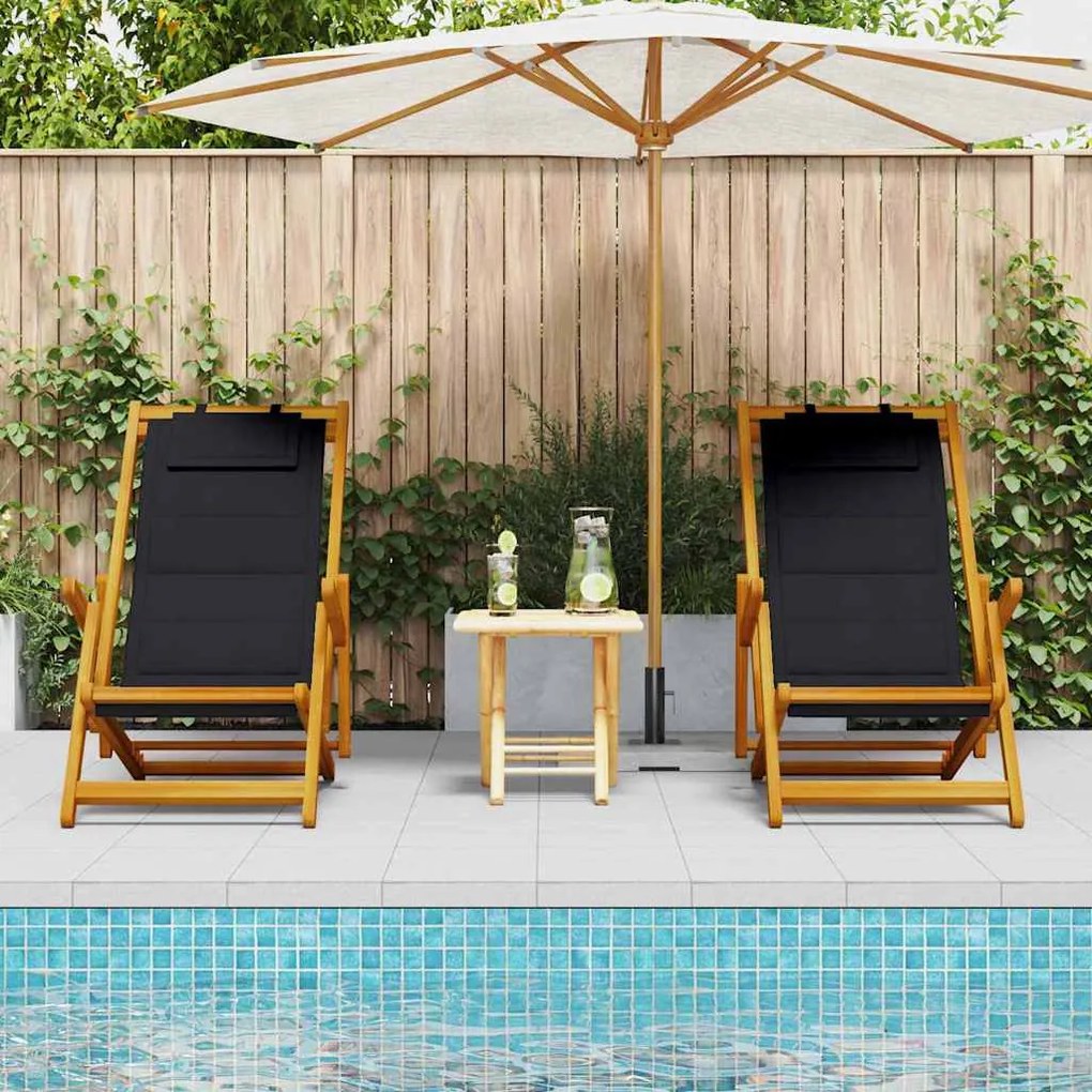 Cadeiras de Praia Dobráveis vidaXL 2 pcs Preto Madeira Sólida de Acáci