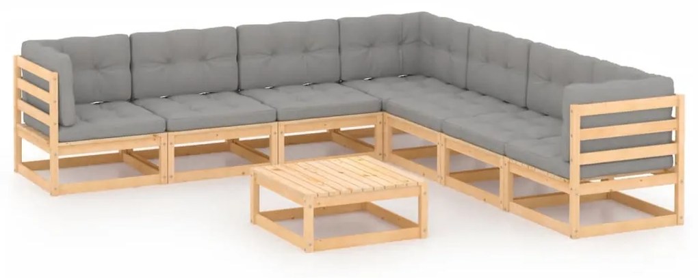 8 pcs conjunto lounge de jardim com almofadões pinho maciço