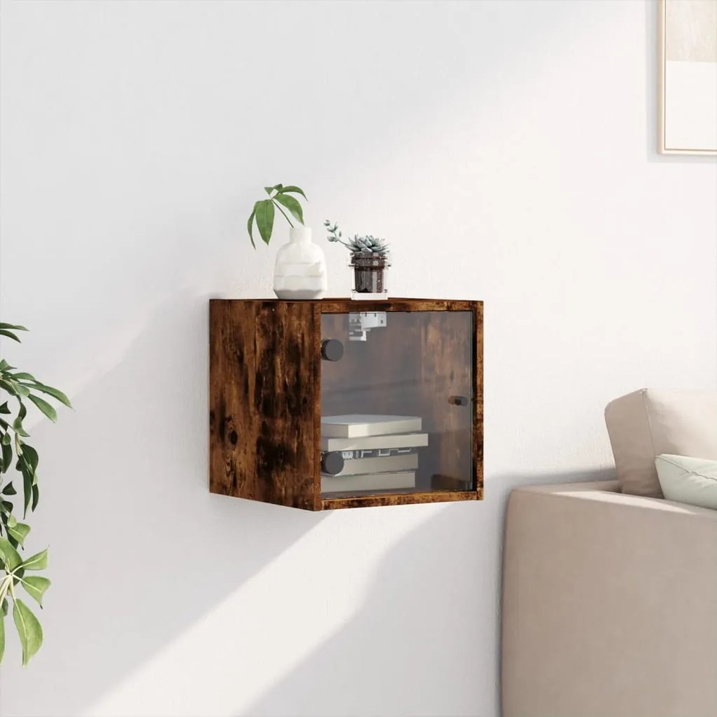 Mesa de cabeceira c/ porta de vidro 35x37x35 cm carvalho fumado